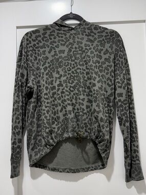 Sundry Leopard Print Drawstring Gray Knit Hoodie